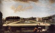 unknow artist, Axial view of the canal from the south showing Gibbs-s temple at the end of the Canal,the house and topiary alleys on the west side